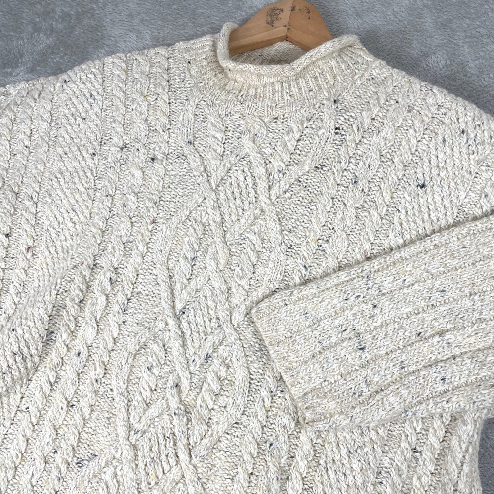 Structure Cable Knit Sweater Womens Large Cream Wool Blend Mock Neck Vintage